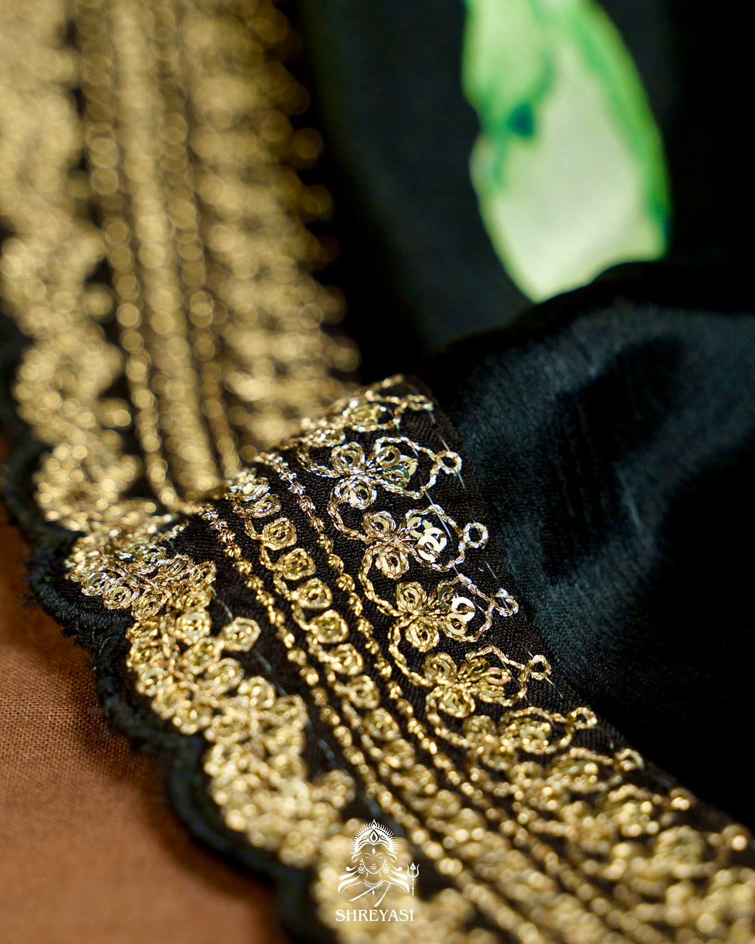 Pure Chinon Satin Saree with Floral Print and Embroidered Borders