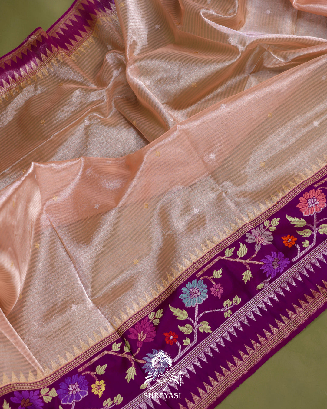 Banarasi Ektara Tissue Silk Saree with Ektara Silk Jamdani Border and Pallu