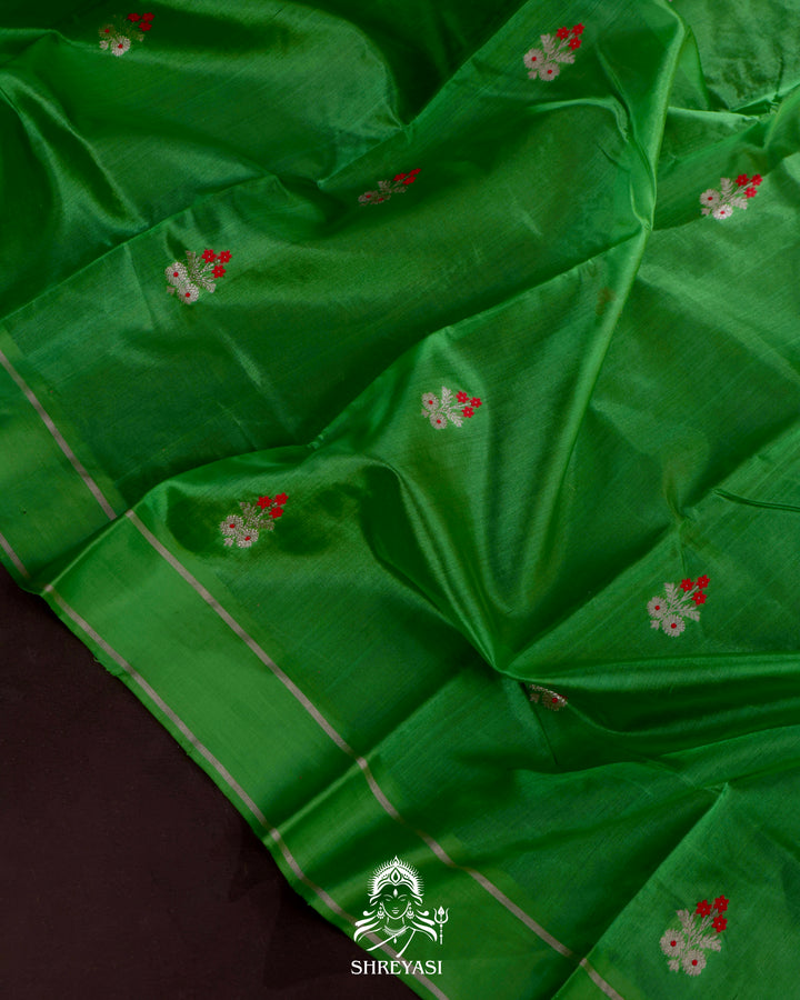 Handloom Pure Chanderi Soft Pattu Silk Saree with Meenakari Bhutis