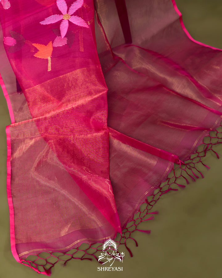 Handloom Pure Muslin Jamdani Saree in Full Jaal Needle Weaving