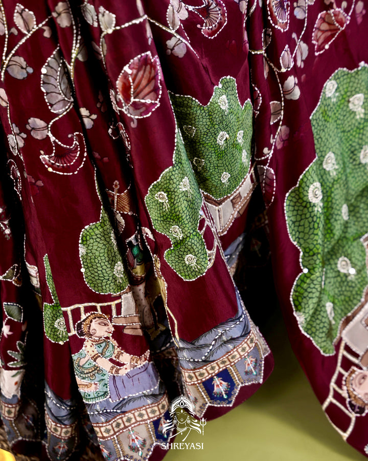 Pure Crepe Silk Saree with Kantha Embroidery