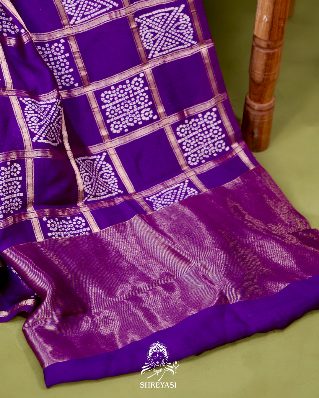 Gharchola-Style Bandhini Matka Silk Saree with Zari Checks