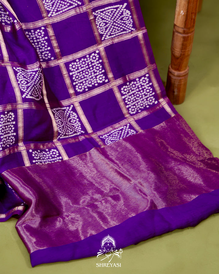Gharchola-Style Bandhini Matka Silk Saree with Zari Checks