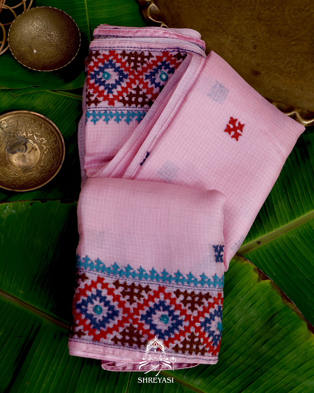 Handloom Pure Tussar Kota Saree with Kutch Hand Embroidery and Mirror Work