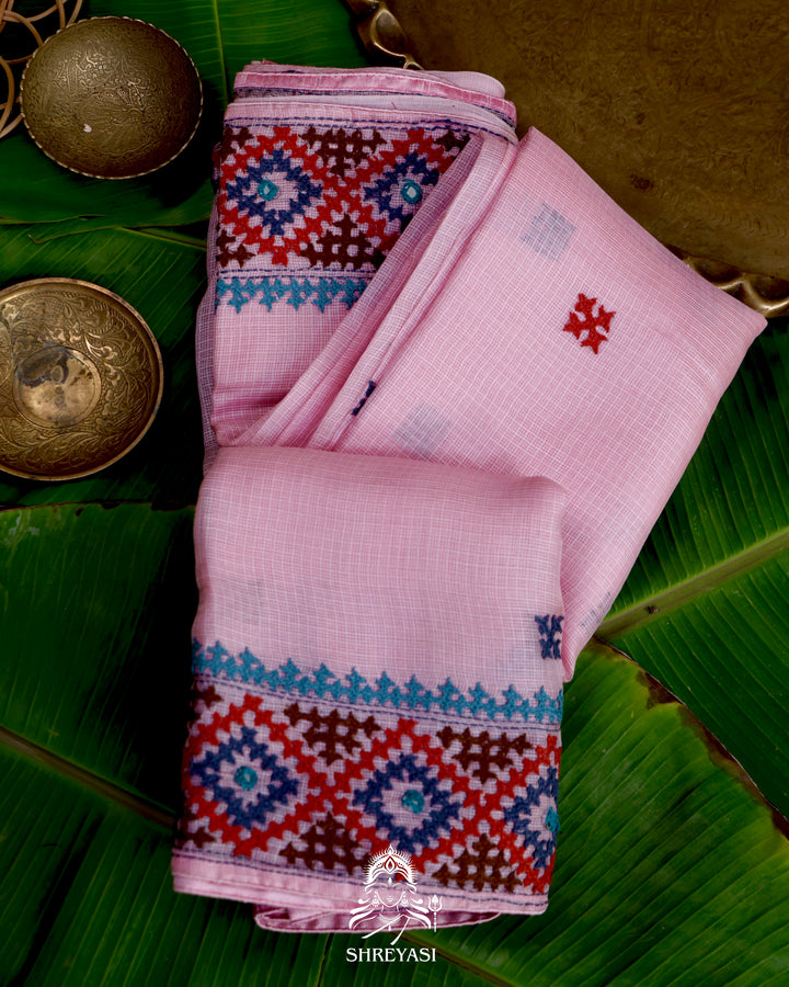 Handloom Pure Tussar Kota Saree with Kutch Hand Embroidery and Mirror Work