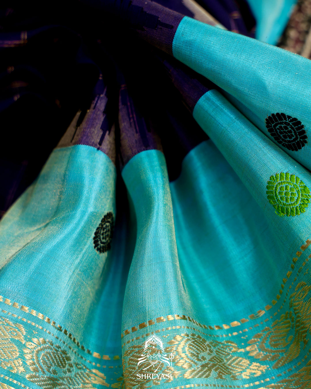 Handloom Pure Gadwal Silk Saree in Royal Blue with Aqua Tissue Borders