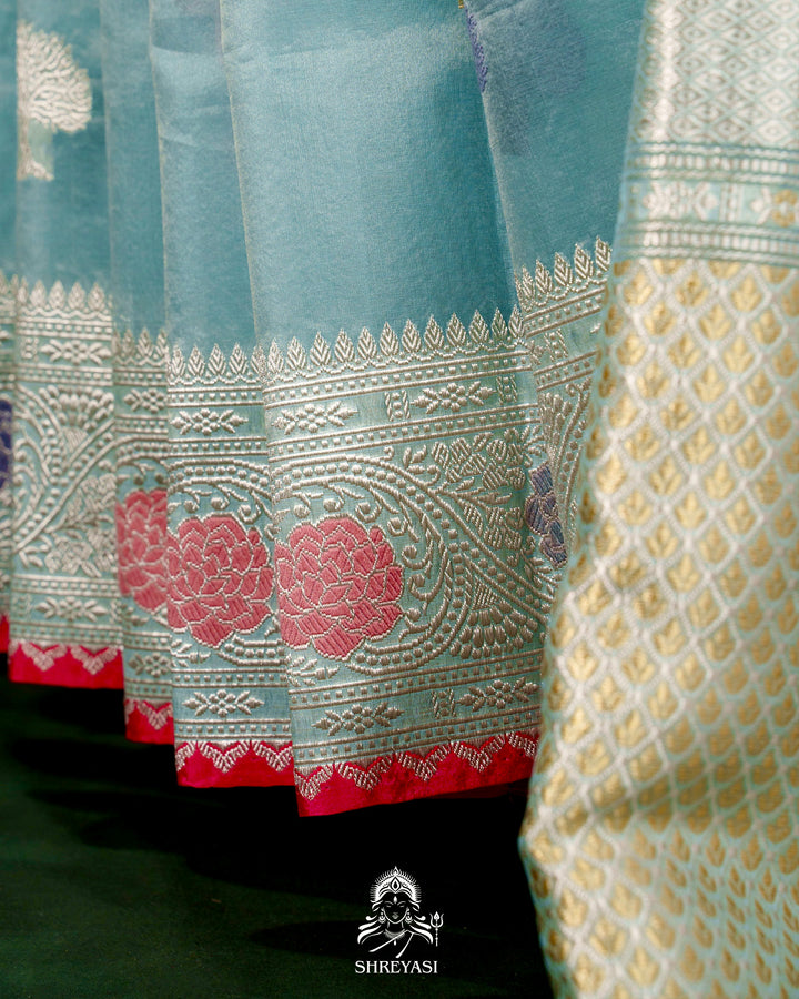 Handloom Pure Banarasi Ektara Kora Silk Saree with Meenakari Weaving & Embroidered Blouse