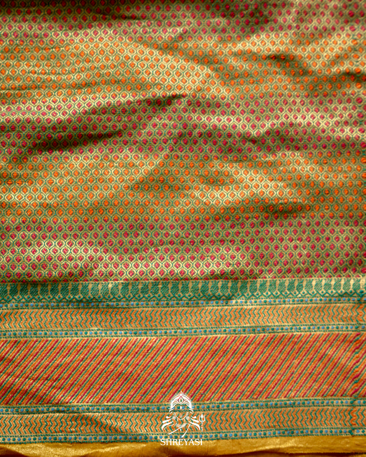 Hand Knotted Bandhej Tussar Silk Saree with Meenakari Weaving