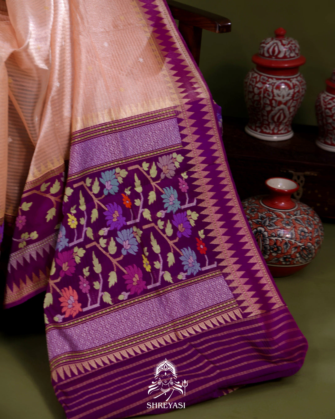 Banarasi Ektara Tissue Silk Saree with Ektara Silk Jamdani Border and Pallu