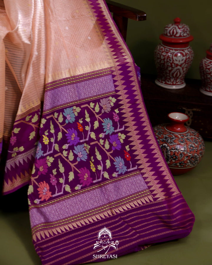 Banarasi Ektara Tissue Silk Saree with Ektara Silk Jamdani Border and Pallu