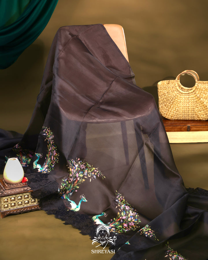 Organza Silk Saree with Chantilly Lace Border