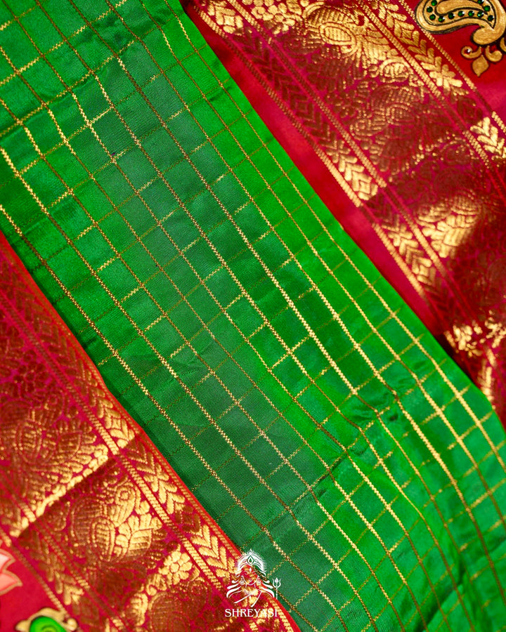 Handloom Pure Kanjivaram Silk Sarees with Real Zari and Hand Painted Tanjore Art
