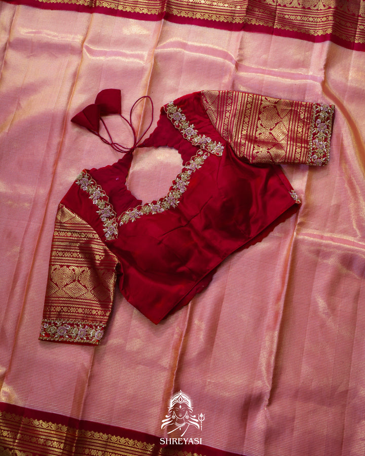 Handloom Pure Kanjivaram Tissue Silk Saree in Vairoosi Weaving with Real Zari