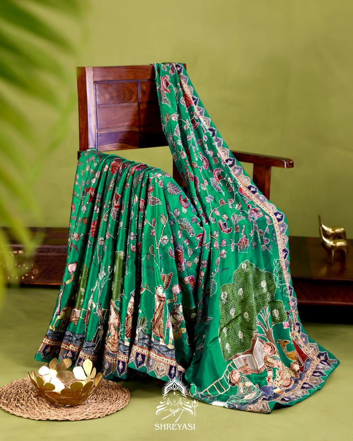 Pure Crepe Silk Saree with Kantha Embroidery