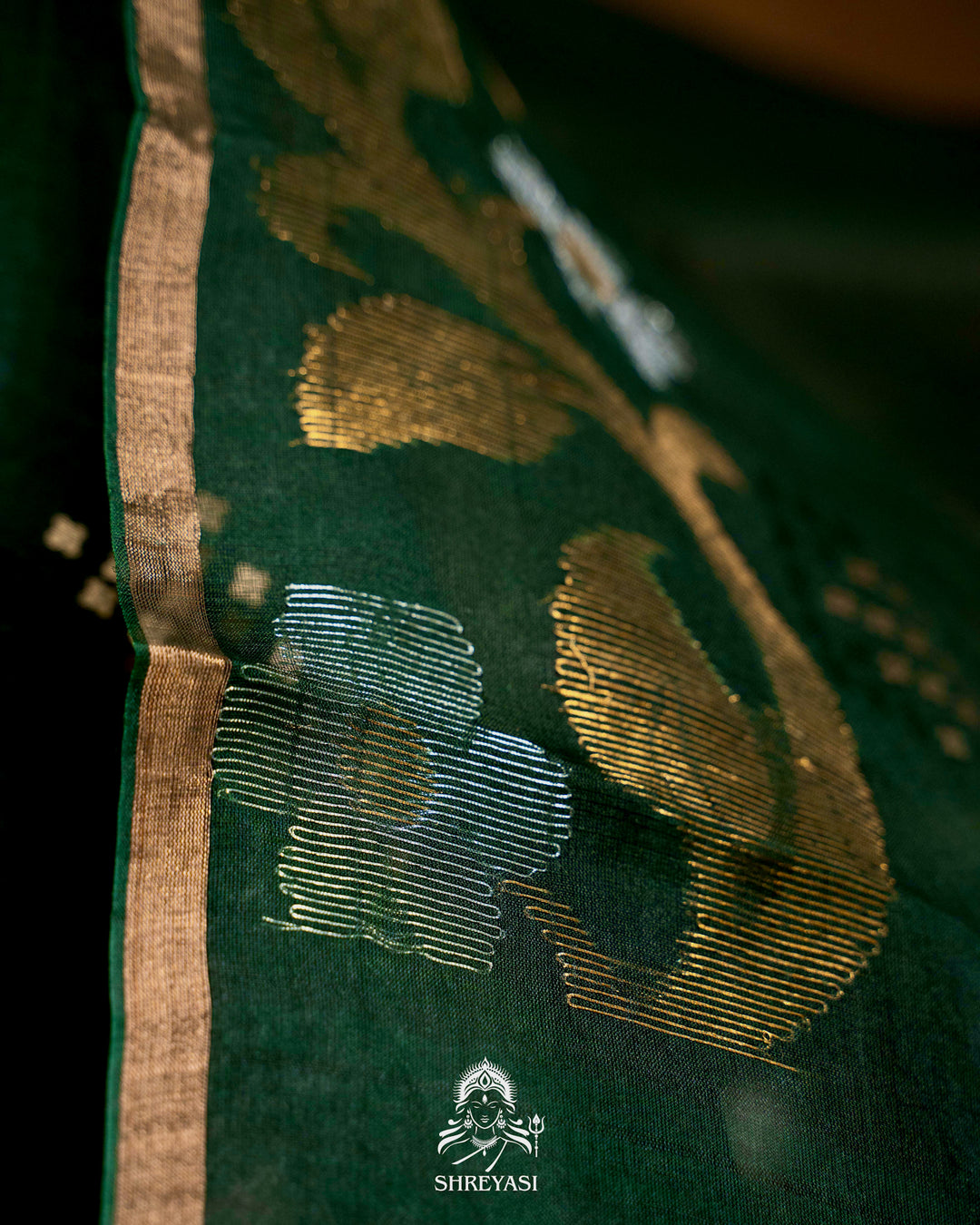 Handloom Pure Double Thread Muslin Jamdani Saree with Sona Rupa Zari & Sequence Weaving