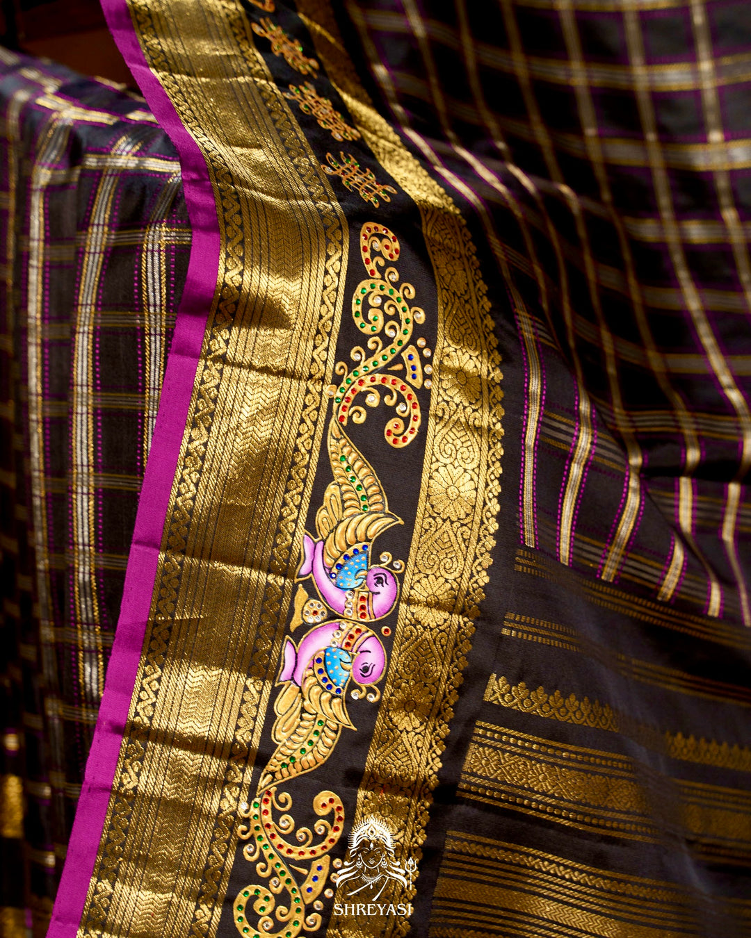 Handloom Pure Kanjivaram Silk Sarees with Real Zari and Hand Painted Tanjore Art
