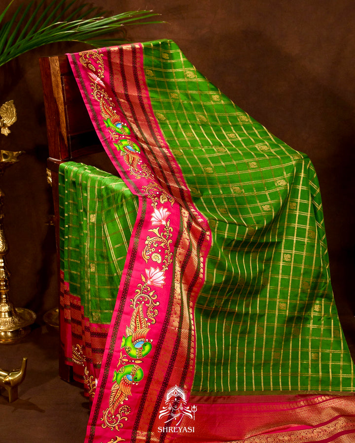 Handloom Pure Kanjivaram Silk Sarees with Real Zari and Hand Painted Tanjore Art