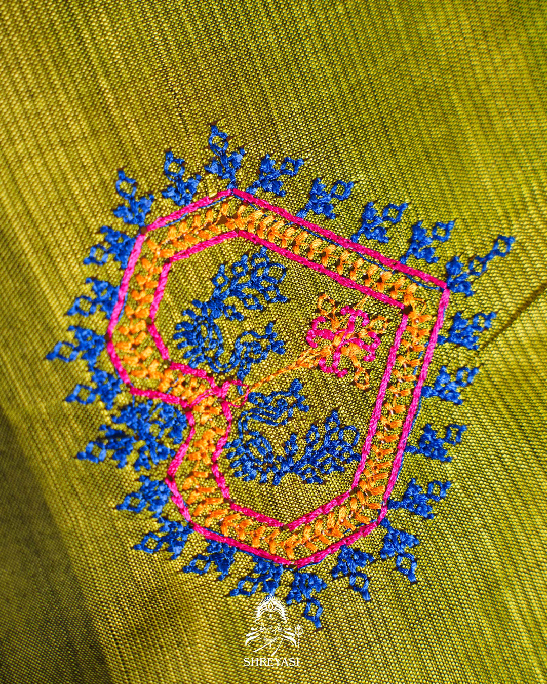 Handloom Pure Mangalagiri Silk Sarees with Mirror Work & Embroidery | Pen Kalamkari Blouse