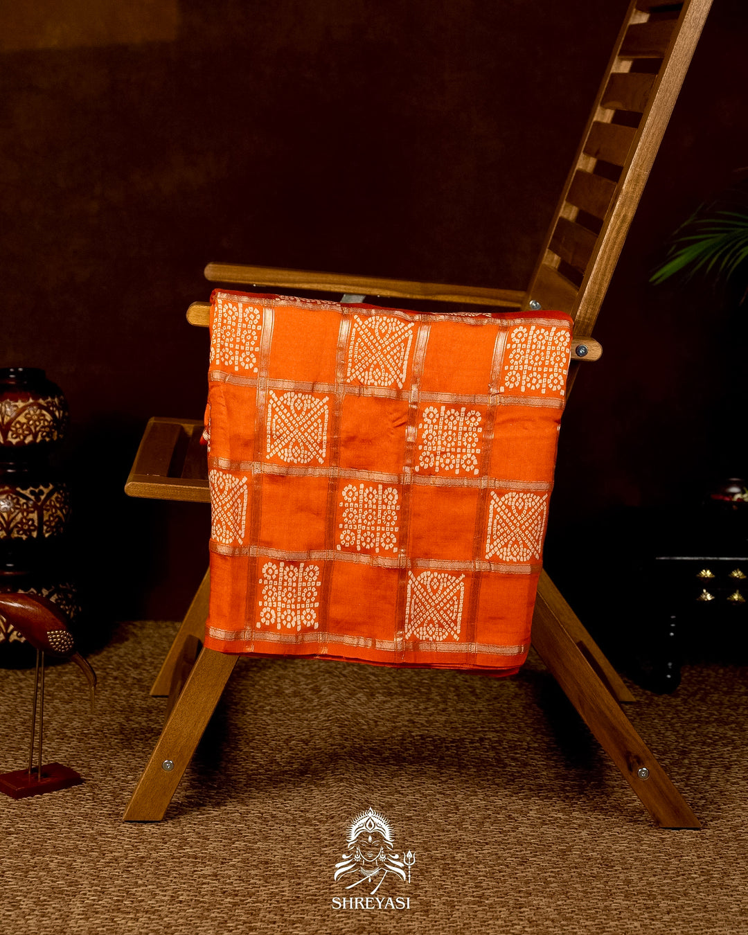 Gharchola-Style Bandhini Matka Silk Saree with Zari Checks