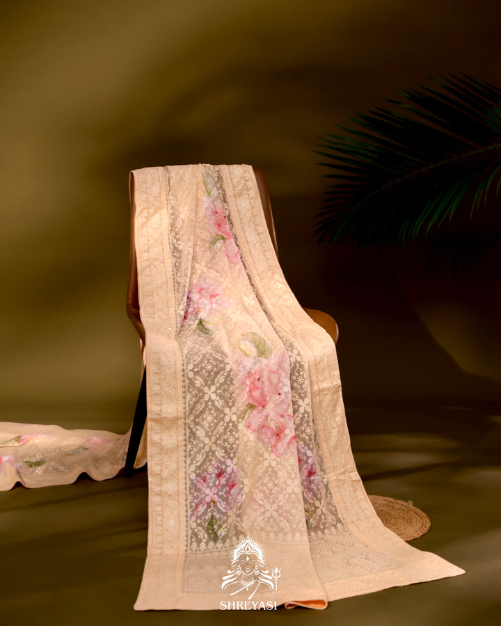 Georgette Floral Saree with Chikankari Embroidery