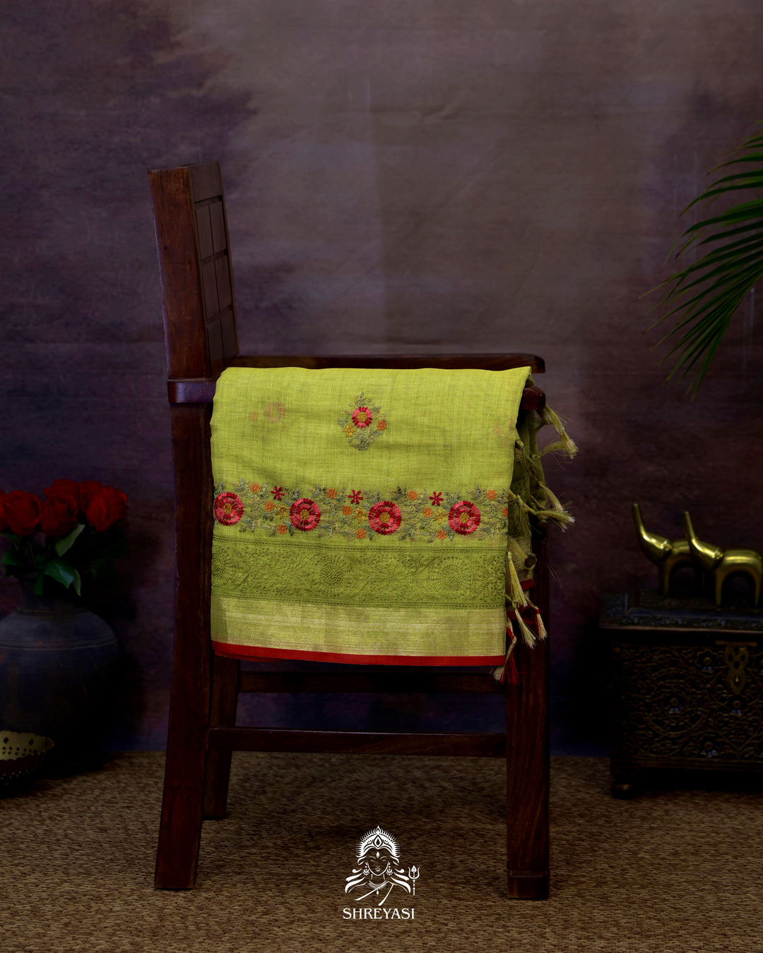 Bengal Linen Saree with Resham Floral Embroidery