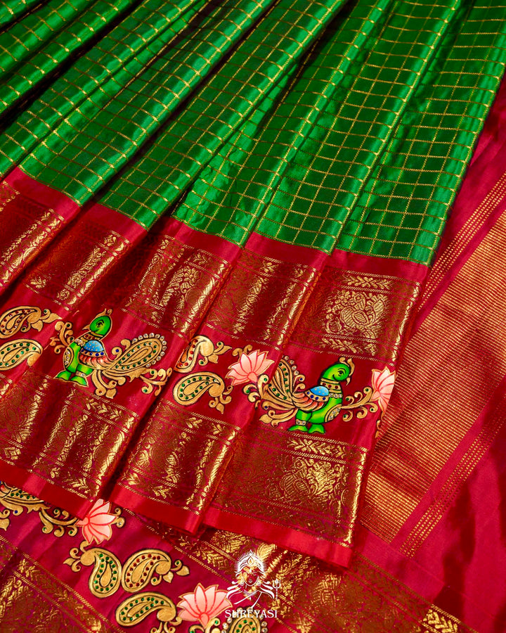Handloom Pure Kanjivaram Silk Sarees with Real Zari and Hand Painted Tanjore Art