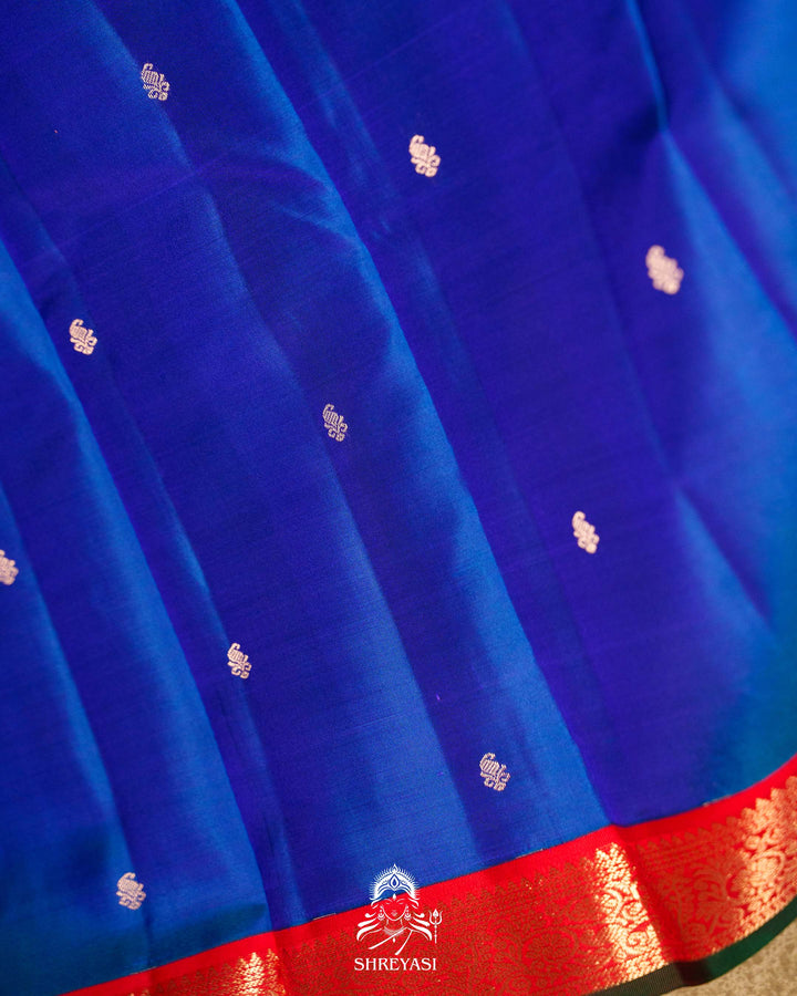 Handloom Pure Kanjivaram Silk Saree in MS Blue with Classic Vintage Borders