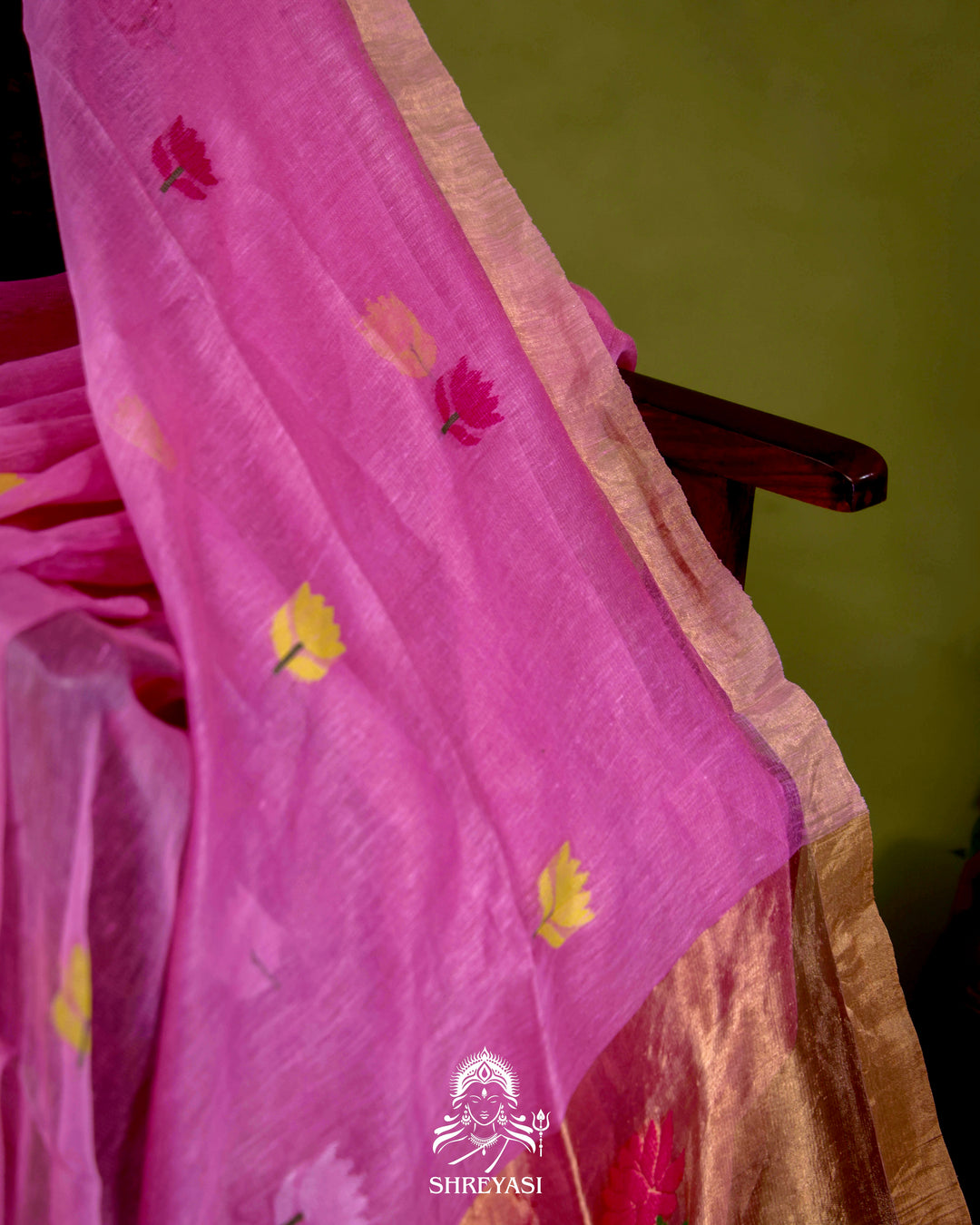 Handloom Silk Linen Jamdani Saree with Tissue Paithani Pallu