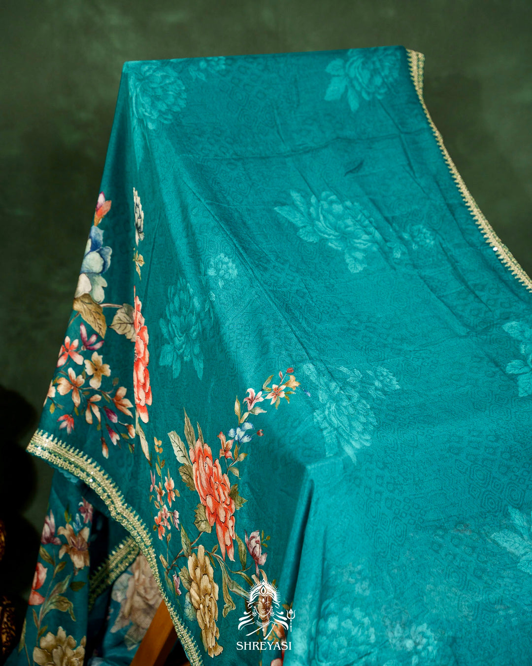 Floral Crepe Chiffon Saree with Embroidered Borders