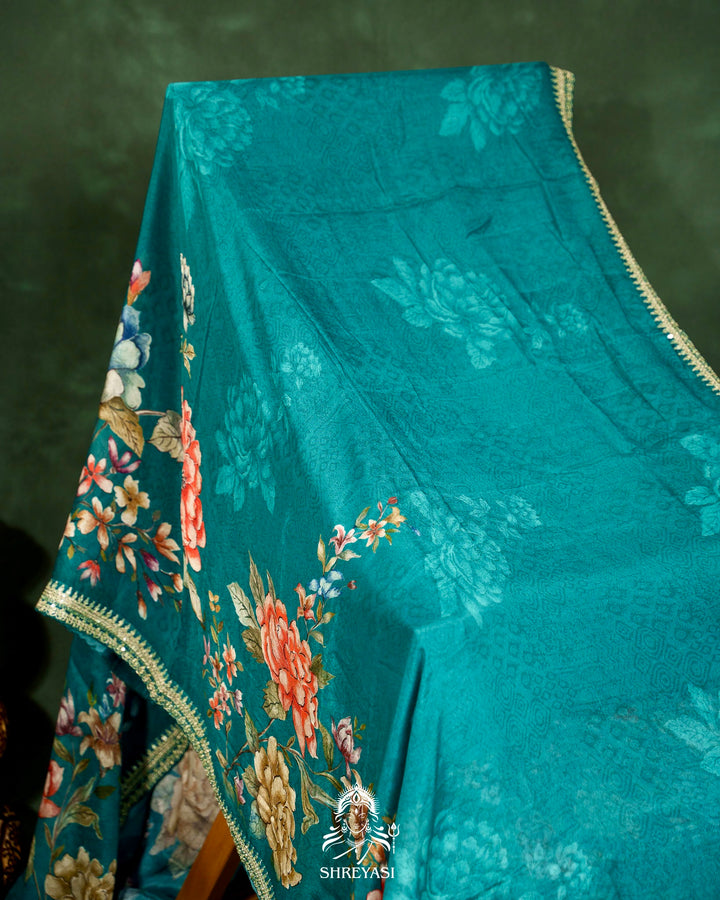 Floral Crepe Chiffon Saree with Embroidered Borders
