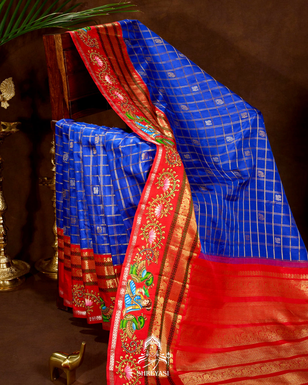 Handloom Pure Kanjivaram Silk Sarees with Real Zari and Hand Painted Tanjore Art