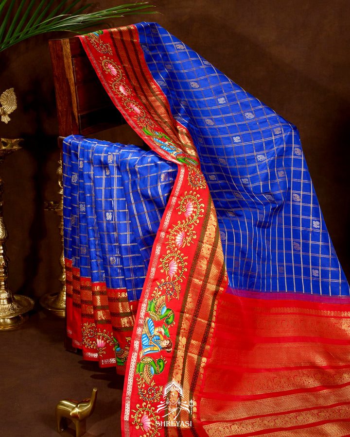 Handloom Pure Kanjivaram Silk Sarees with Real Zari and Hand Painted Tanjore Art