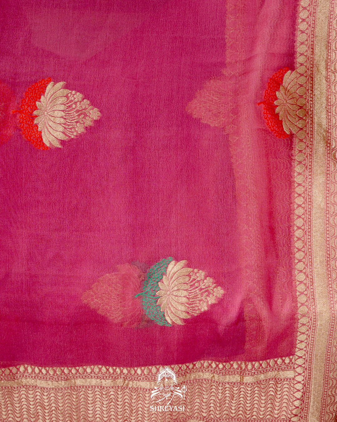 Banarasi Chiffon Khaddi Georgette Saree with Meenakari Weaving & Hand Embroidered Blouse