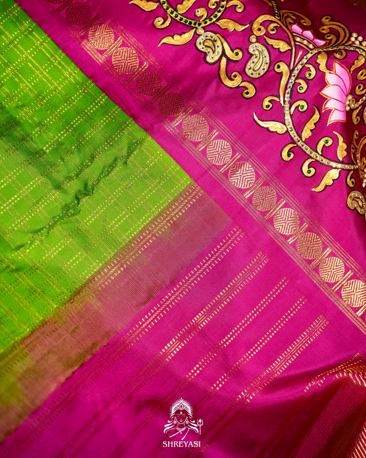 Traditional Tanjore Painting on Handloom Pure Kanjivaram Silk Sarees with Real Zari