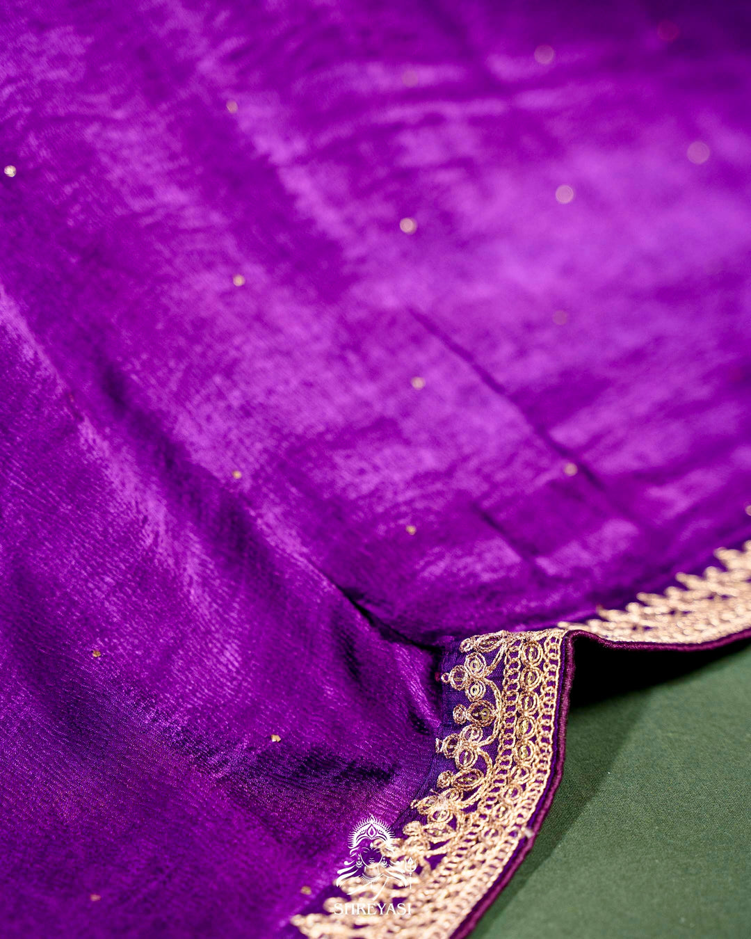 Pure Crepe Satin Saree with Embroidered Borders and Fully Embroidered Blouse