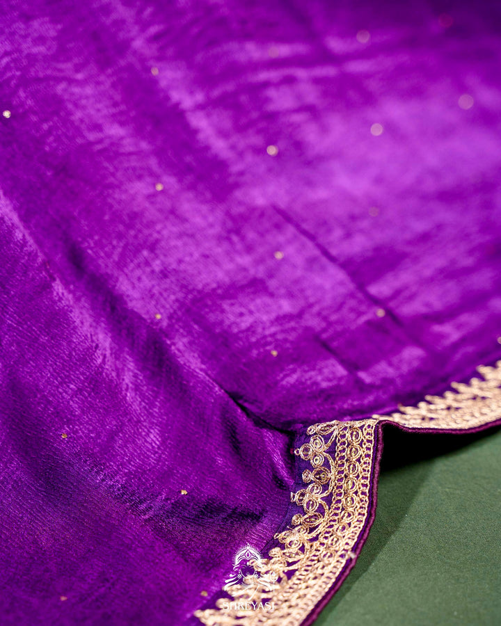 Pure Crepe Satin Saree with Embroidered Borders and Fully Embroidered Blouse