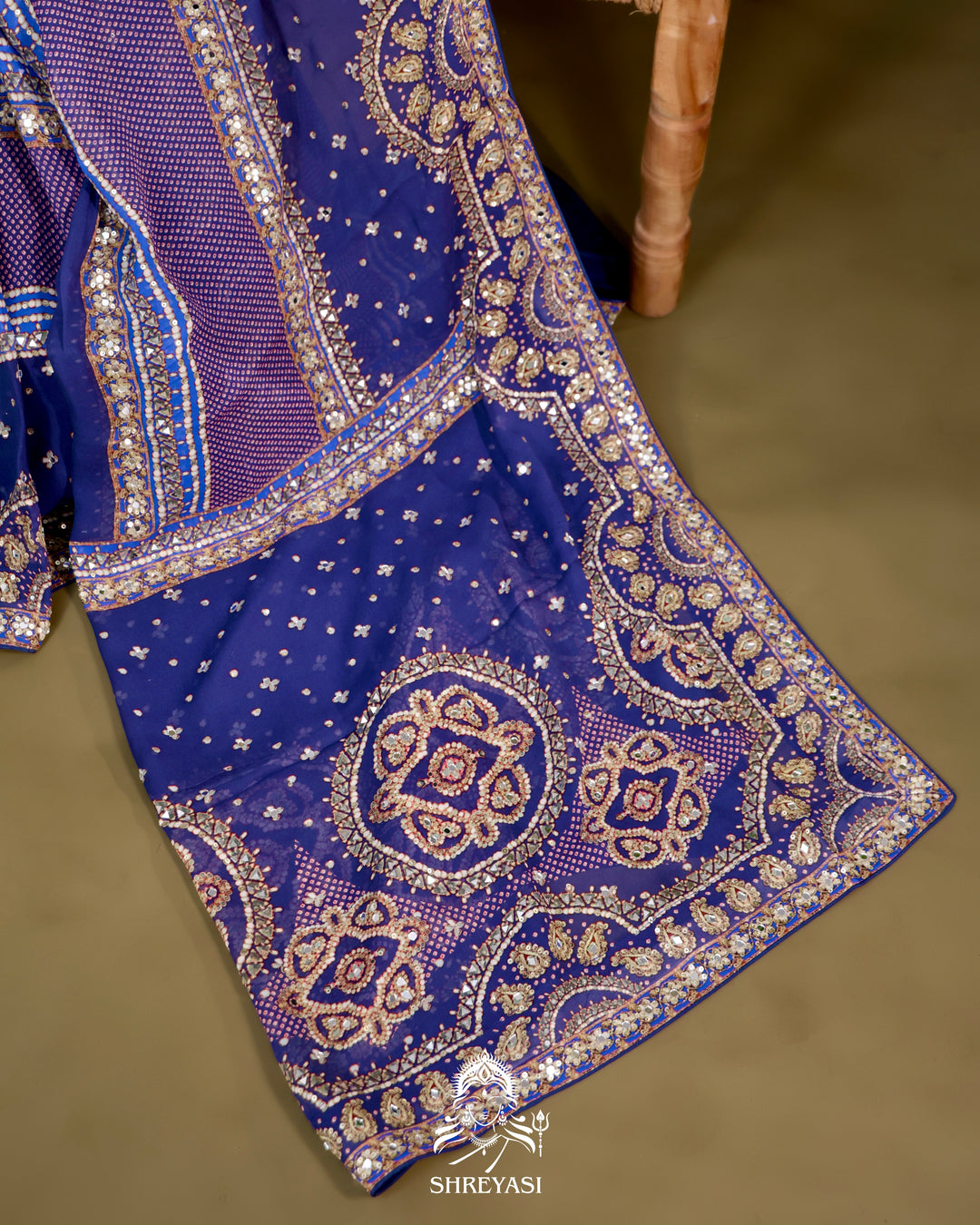 Georgette Cocktail Saree with Mukaish and Zardozi Mirror Embroidery