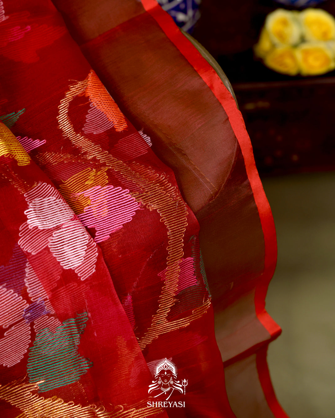 Handloom Pure Muslin Jamdani Saree in Full Jaal Needle Weaving