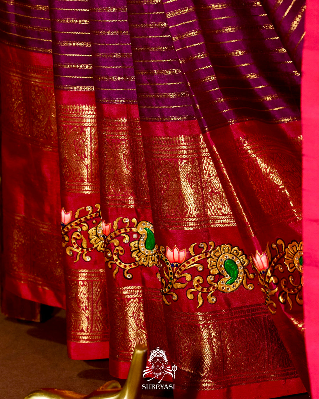 Handloom Pure Kanjivaram Silk Sarees with Real Zari and Hand Painted Tanjore Art