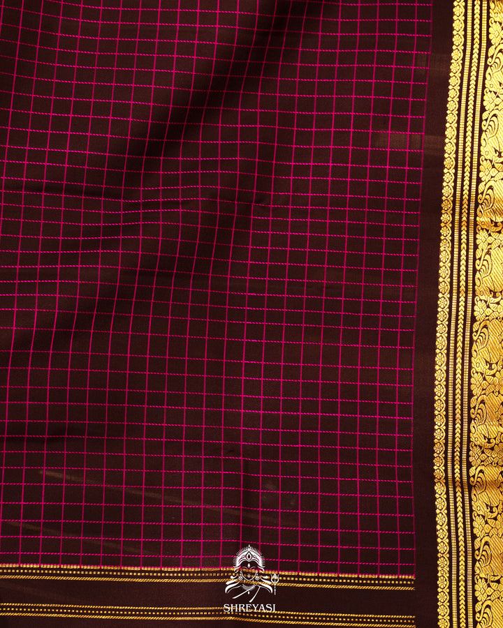 Vintage Style Kanjivaram Silk Saree with Kattam Checks & Small Borders