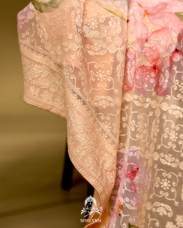 Georgette Floral Saree with Chikankari Embroidery