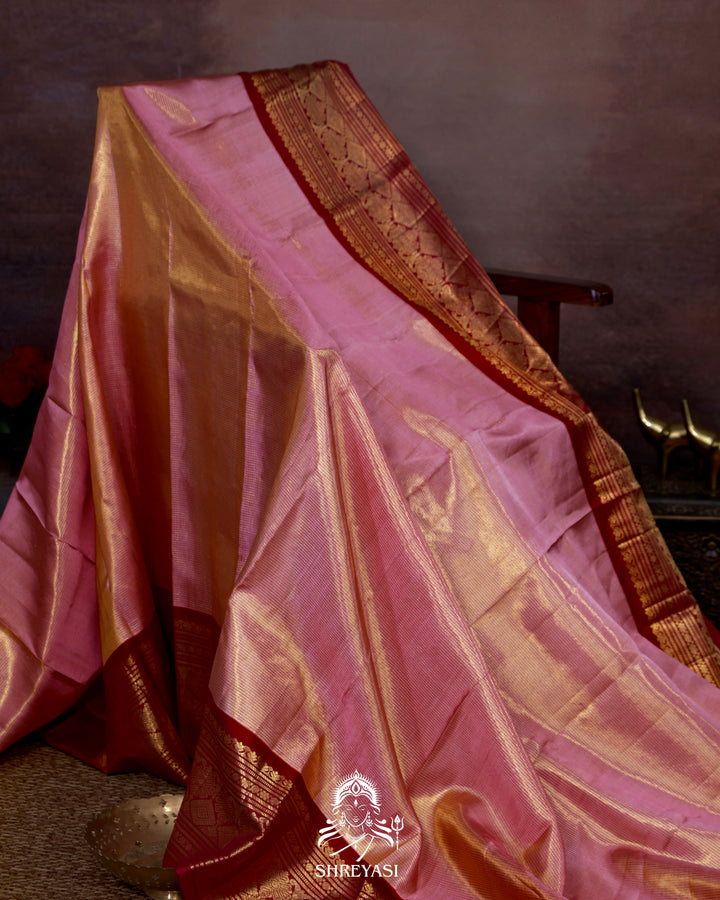 Handloom Pure Kanjivaram Tissue Silk Saree in Vairoosi Weaving with Real Zari