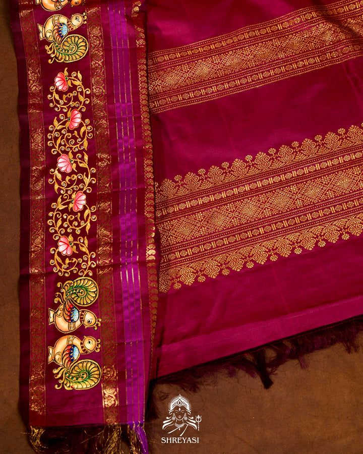 Handloom Pure Kanjivaram Silk Sarees with Real Zari and Hand Painted Tanjore Art