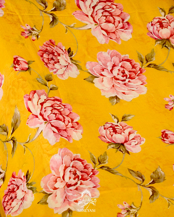 Pure Chiffon Floral Saree with Crochet Embroidery Border