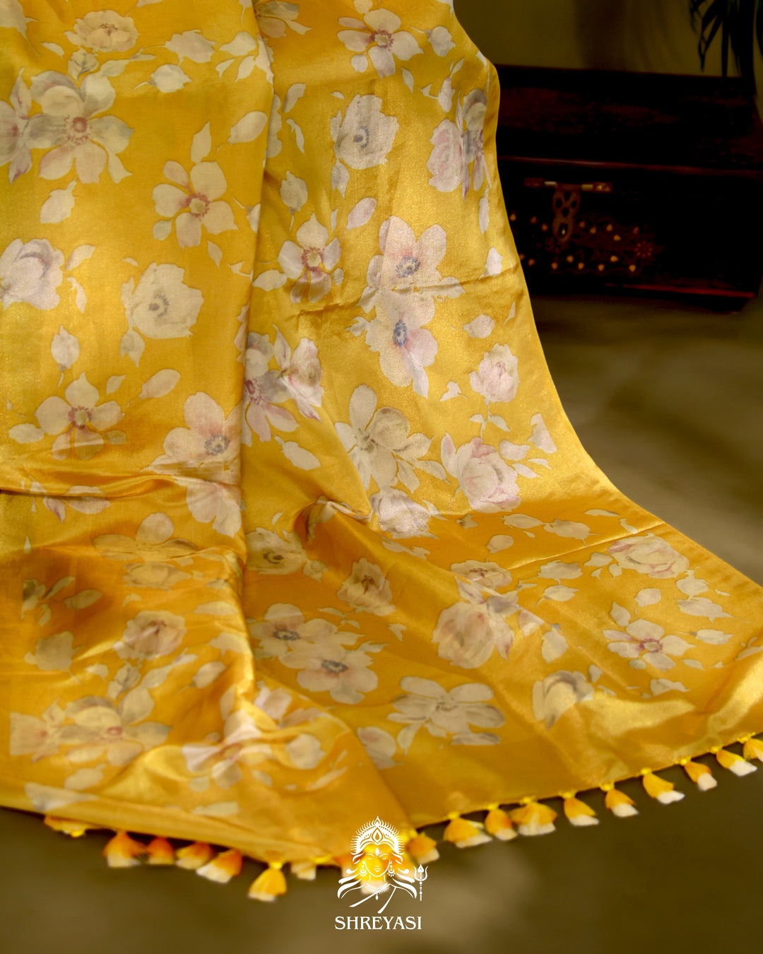 Yellow Floral Banarasi Ektara Tissue Silk Saree with Embroidered Blouse