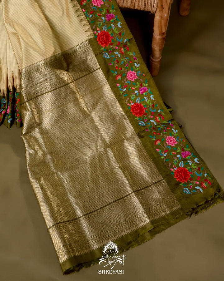 Kanjivaram Silk Saree with Petit Point Embroidered Borders