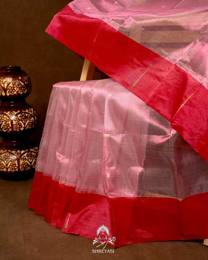 Handloom Pure Chanderi Tissue Silk Saree with Paithani Muniya Border