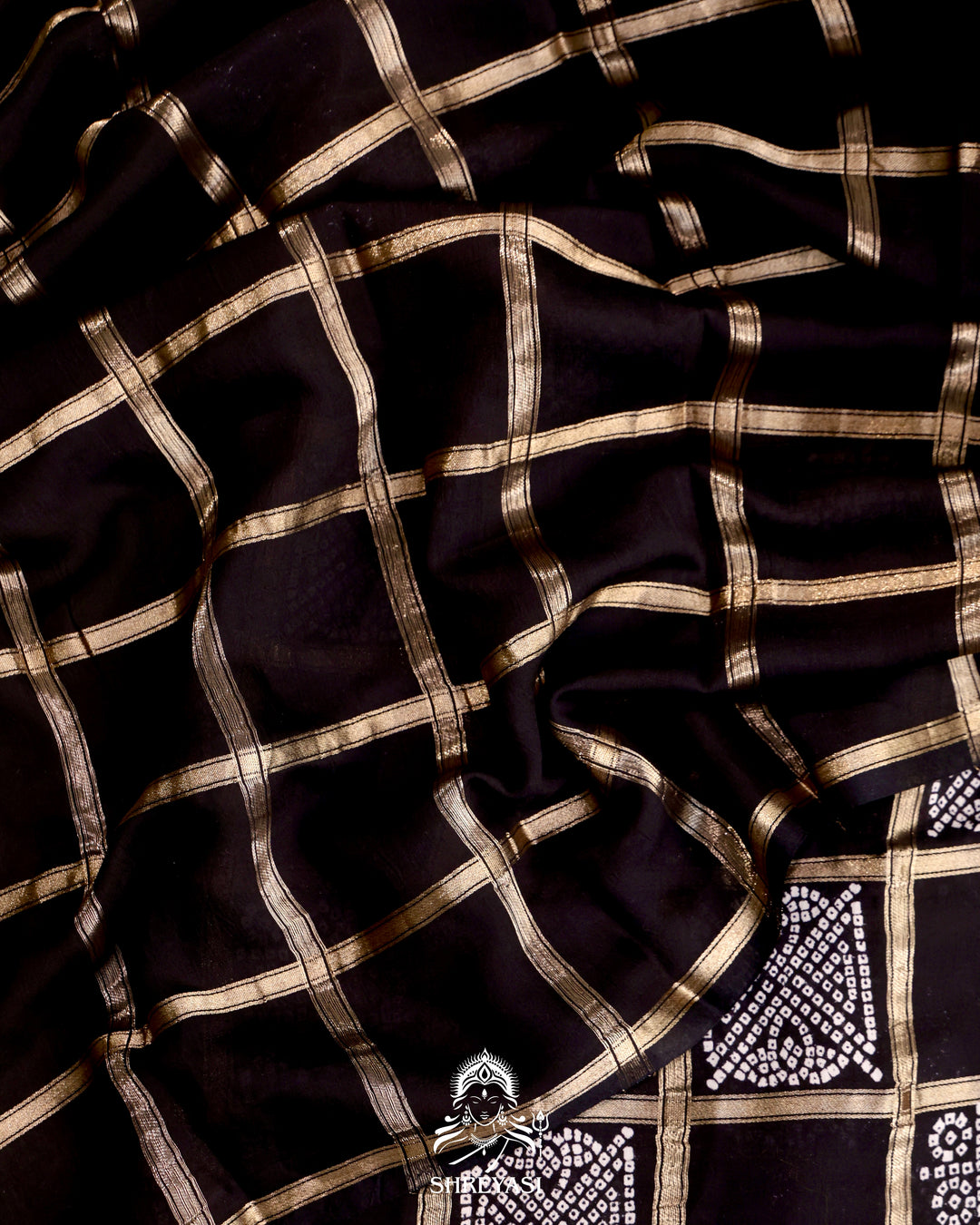 Gharchola-Style Bandhini Matka Silk Saree with Zari Checks