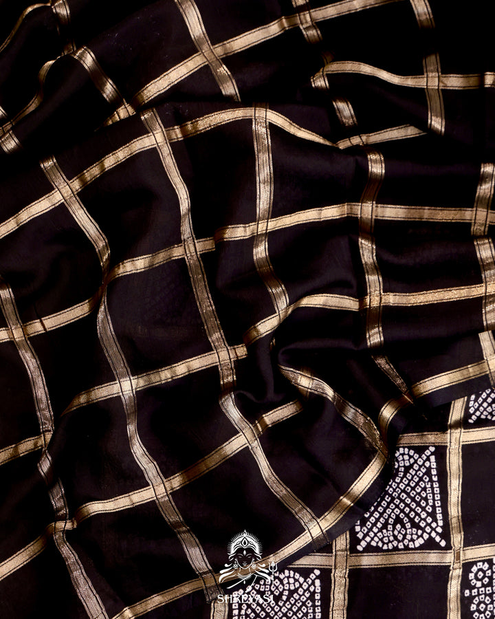 Gharchola-Style Bandhini Matka Silk Saree with Zari Checks