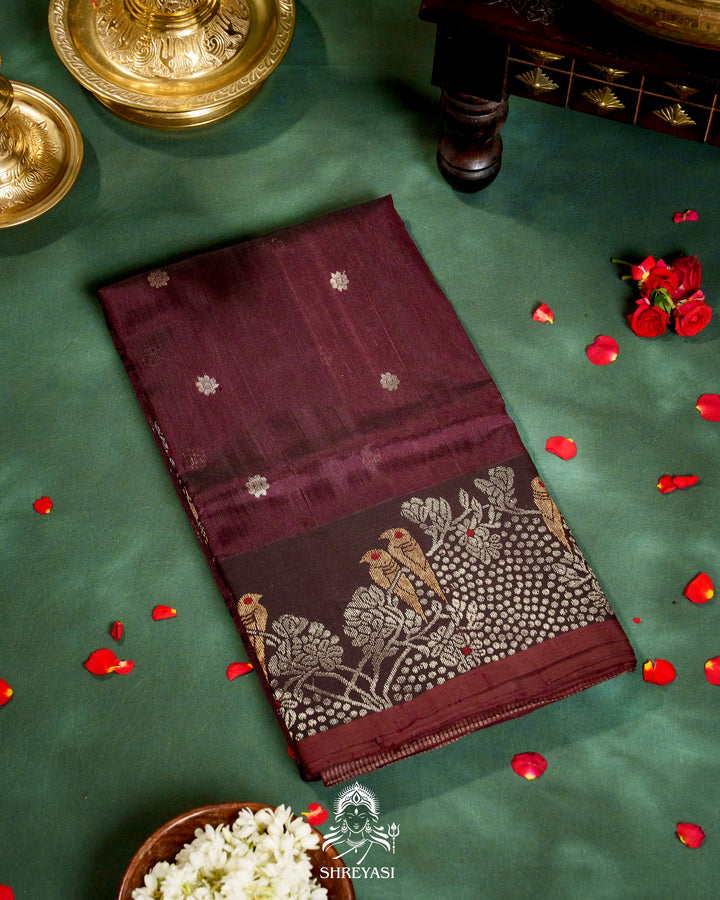 Chocolate Brown Chanderi Silk Saree with Meenakari Weaving